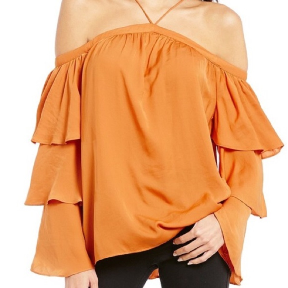 Gianni Bini Orange Off-Shoulder Ruffle-Sleeve Blouse